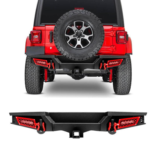 Steel Offroad Rear Bumper Compatible with 2018-2022 Wrangler JL with LED Lights & D Ring-1