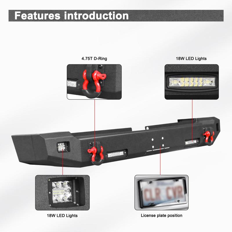 Steel Rear Bumper with LED Lights & D-Rings Fit 2015-2020 Toyota 4Runner-3