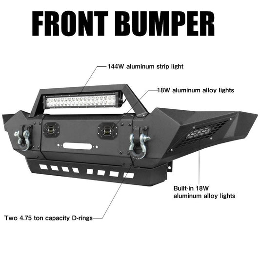 Upgraded Front Bumper Fit for 2005-2015 Toyota Tacoma with D-ring and Winch Plate and LED Lights-6